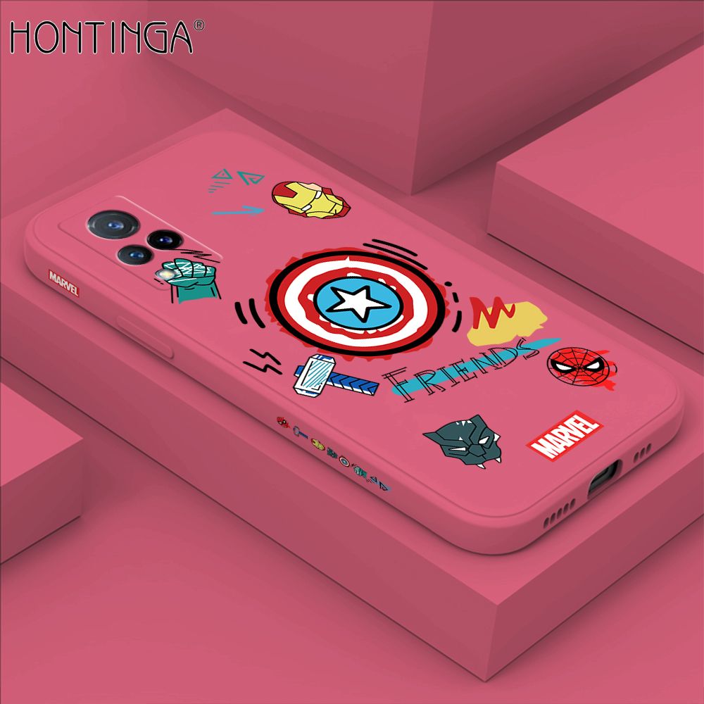 Hontinga for Vivo V21 5G Case Side Design Trendy Cartoon Sign Back Cover Soft Square Edge Pattern Liquid Silicone Phone Cases