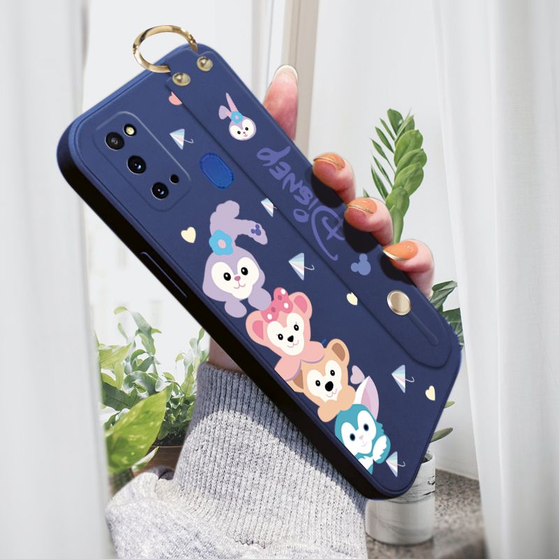 Jizetin for Samsung Galaxy M31 Wrist Strap Case Creative Cartoon Cute Bunny Cover Ultra Thin Anti Fall Liquid Silicone Phone Case