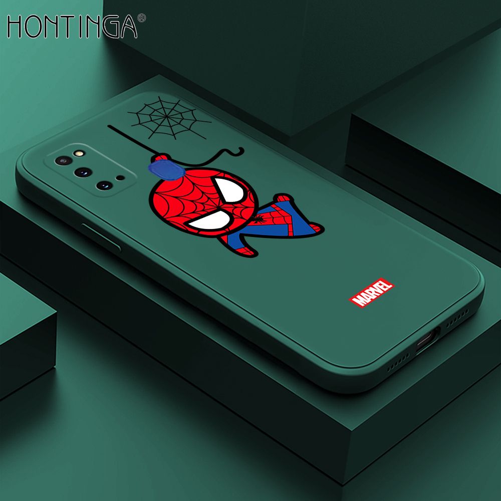 Hontinga for Samsung Galaxy M31 Case Cute Marvel Avengers Cartoon Spiderman Spider Man Phone Case Square Edge Silicone Cases Full Lens Cover Shockproof Protection Case