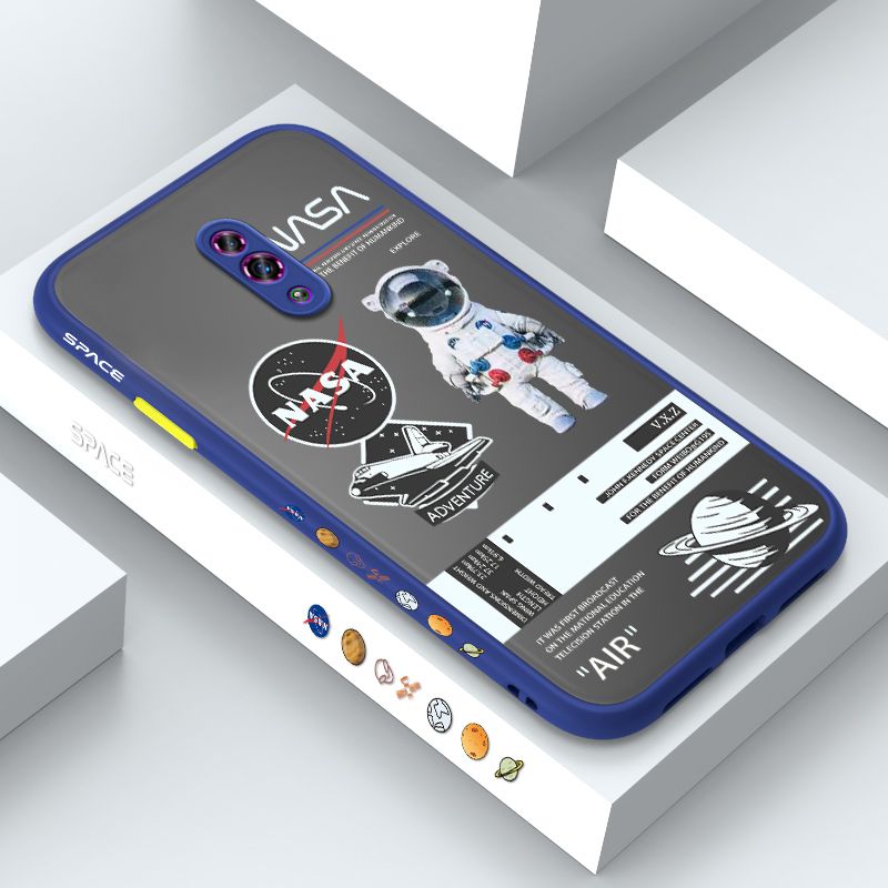 ZeroQiQi for OPPO Reno Case Creative Cartoon Astronaut Side Printed Pattern Design Phone Cover Frosted Transparent Ultra Thin Protective Phone Case