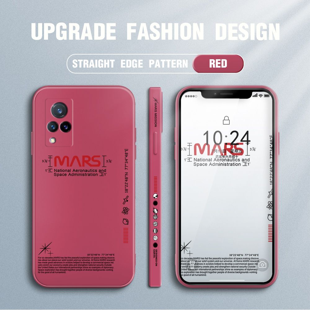 Jizetin for Vivo V21 5G Case New NASA Design Side Design Phone Case Square Edge Pattern Liquid Silicone Cases Full Cover Camera Soft Protection Case