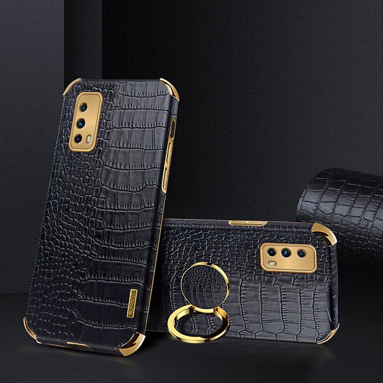 Luxury Plated Crocodile Pattern Leather Holder Phone Case For Vivo iQOO Z1x 5G Magentic Car Ring Stand Cover