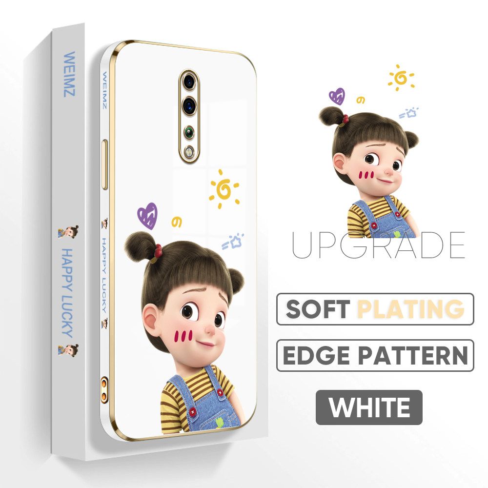 TA for OPPO Reno Z Back Cover + Free Lanyard Naughty Girl Luxury 6D Plating Case Side Pattern Soft Silicone Square Phone Cases