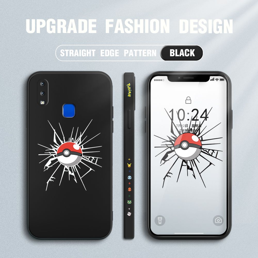 Jizetin for Vivo Y91 / Y95 Case Cartoon Pokémon Pocket Monster Design Side Design Phone Case Square Edge Pattern Liquid Silicone Cases Full Cover Camera Shockproof Protective Case