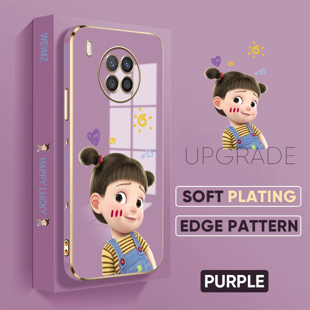 TA for Honor 50 Lite / Huawei Nova 8I Back Cover + Free Lanyard Naughty Girl Luxury 6D Plating Case Side Pattern Soft Silicone Square Phone Cases