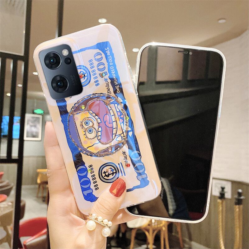 Case For OPPO Reno 7 Back Cover Blue-Ray Bling Glitter Cartoon SpongeBob Patrick Silicone Case for OPPO Reno7 Cases Back Cover