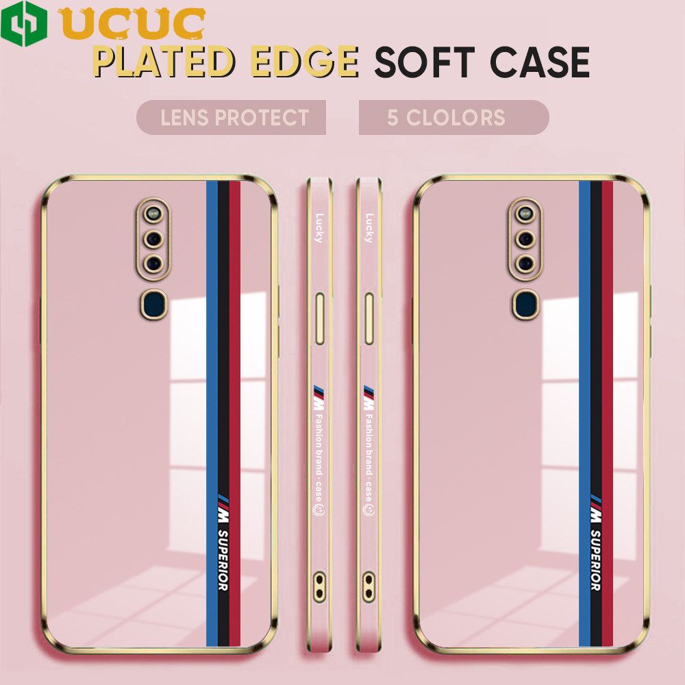 UCUC for OPPO F11 Back Cover + Free Lanyard Track Sign Luxury 6D Plating Case Side Pattern Soft Silicone Square Phone Cases
