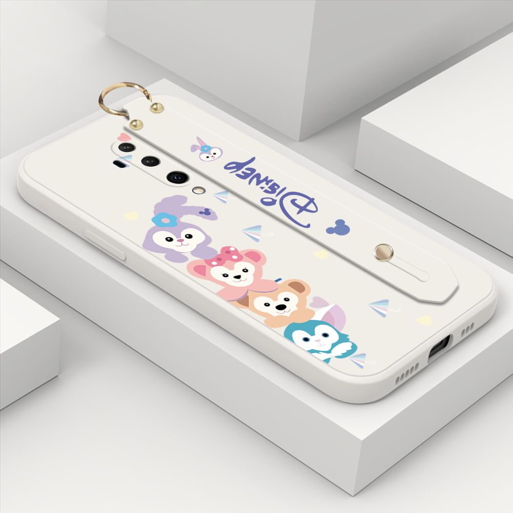 ZeroQiQi for OnePlus 7T Pro Wrist Strap Case INS Cute Style Creative Cartoon Rabbit and Fox Cover Thin Square Edge Liquid Silicone Phone Case
