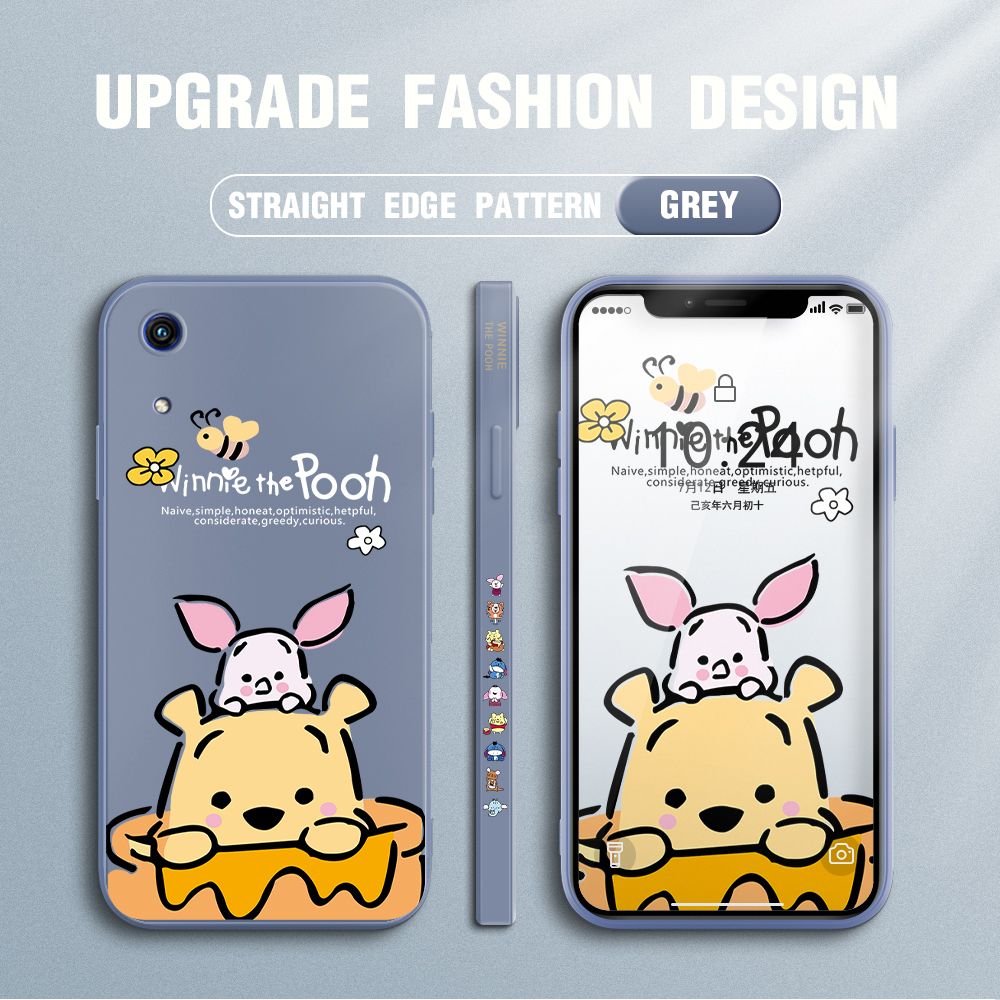 Jizetin for Huawei Y6 Pro 2019 Case Side Design Phone Cover Lovely Cartoon Pooh Bear Cover Square Edge Pattern Liquid Silicone Trend Case