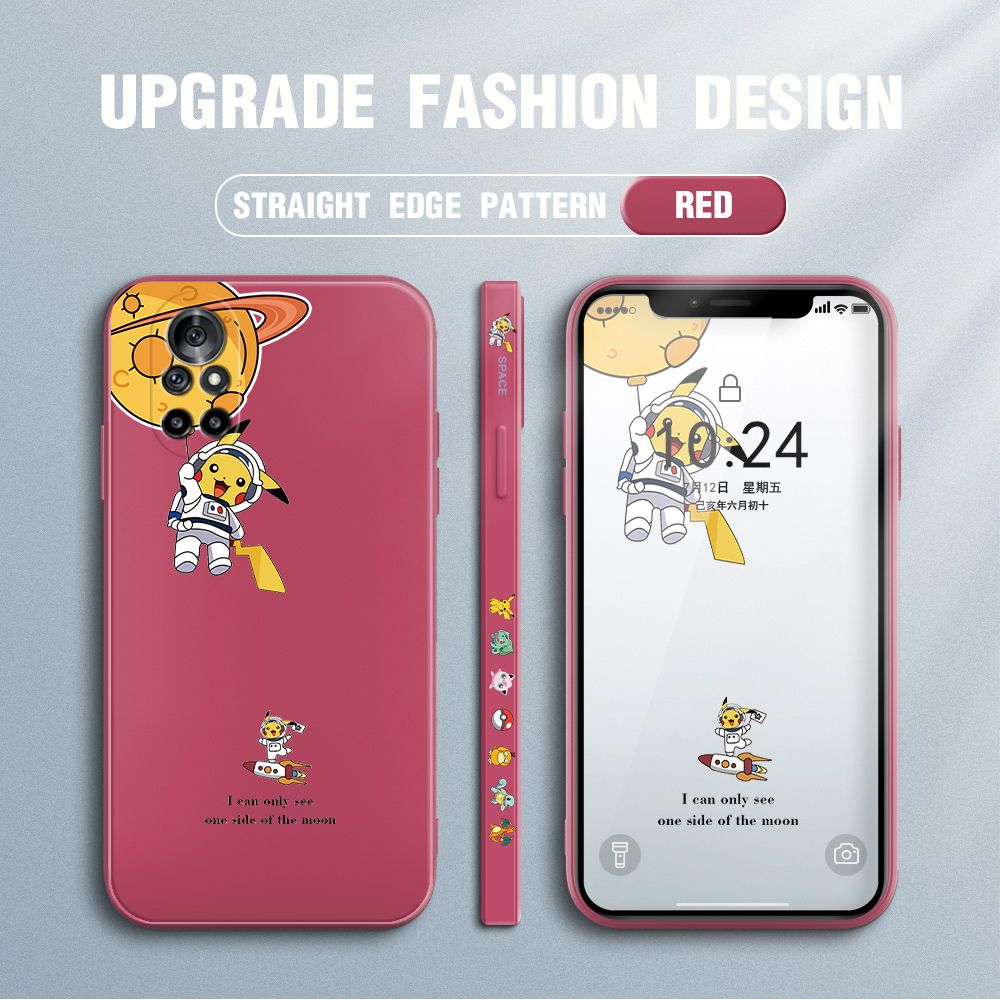 Jizetin for Huawei Nova 8 Case Side Design Phone Cover Cute Astronaut Pikachu Cover Square Edge Pattern Liquid Silicone Trend Case