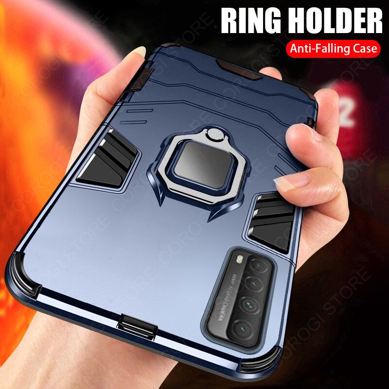 For Huawei Y7A Cover Military Grade Shockproof Armor Phone Case Metal Ring Stand Holder Magnetic Car Mount Hard Protective Back Cover