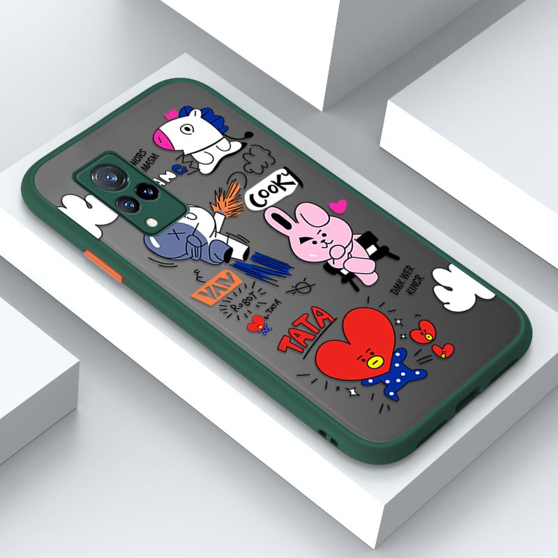 Jizetin for Vivo V21 Cover BTS Animation Image Soft Edge Frosted Transparent Phone Case