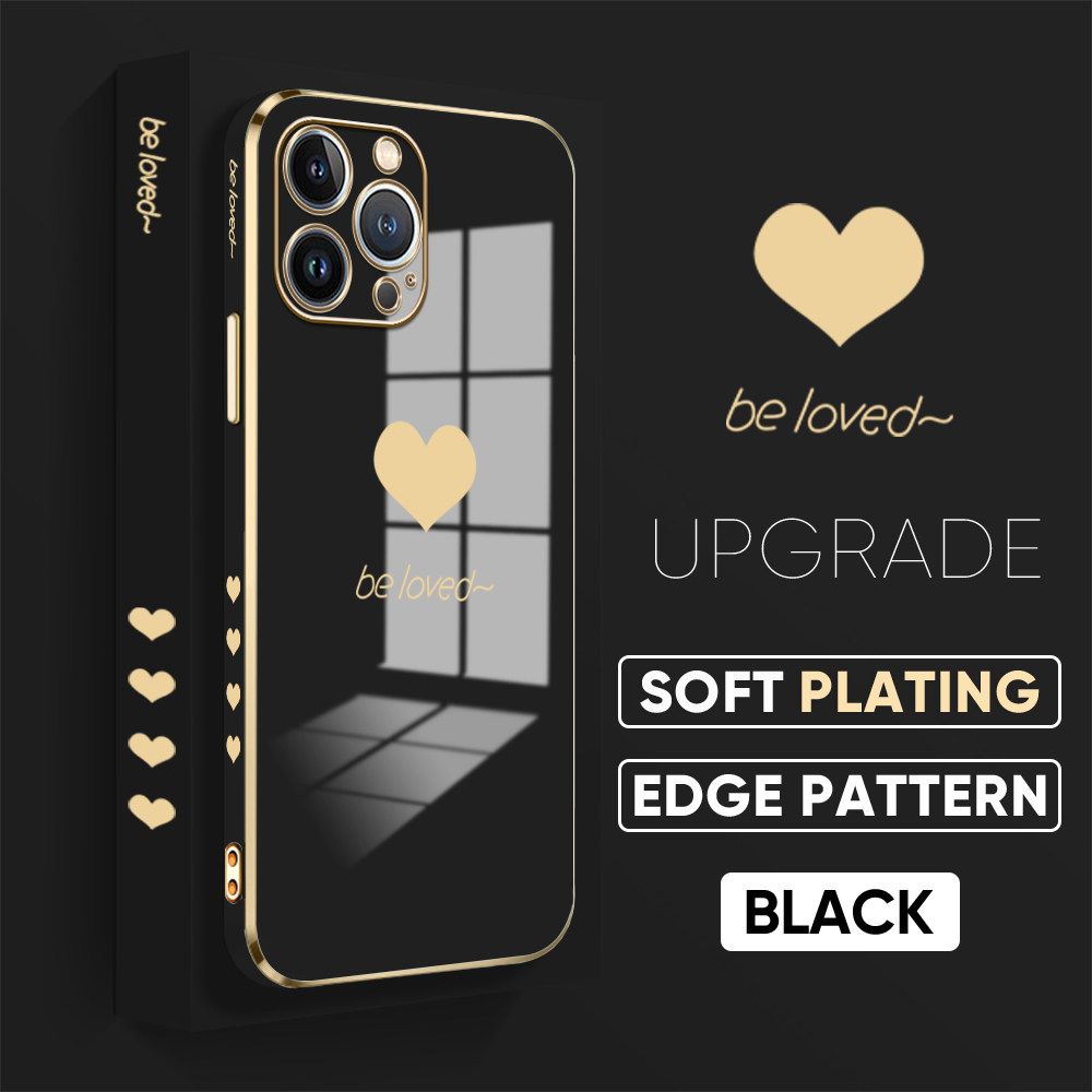 TA for iPhone 13 Pro Max Back Cover + Free Lanyard Simple Love Luxury 6D Plating Case Side Pattern Soft Silicone Square Phone Cases
