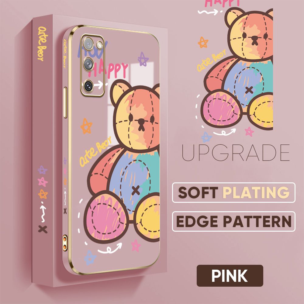 Jizetin (Free Lanyard) Samsung S20 FE 5G Cover Color Doll Luxury 6D Plating Soft Casing Silicone Square Frame Phone Case Shiny Bling Back Cover