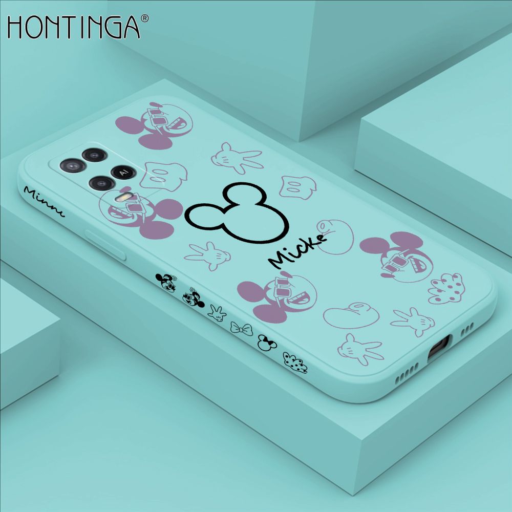 Hontinga for OPPO A54 2021 Case Side Design Cute Mouse Avatar Back Cover Soft Square Edge Pattern Liquid Silicone Trend Phone Cases