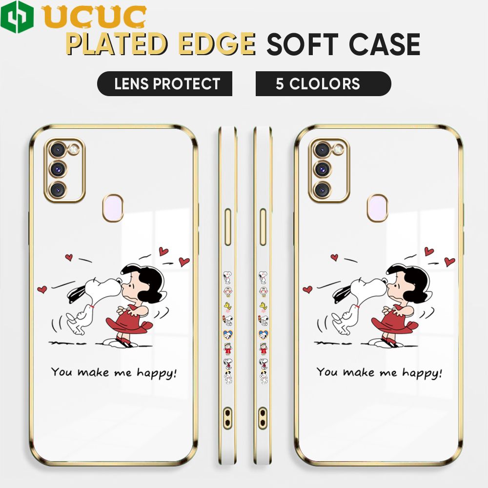 UCUC for Samsung Galaxy M21 M30S Back Cover + Free Lanyard Happy Puppy Luxury 6D Plating Case Side Pattern Soft Silicone Square Phone Cases