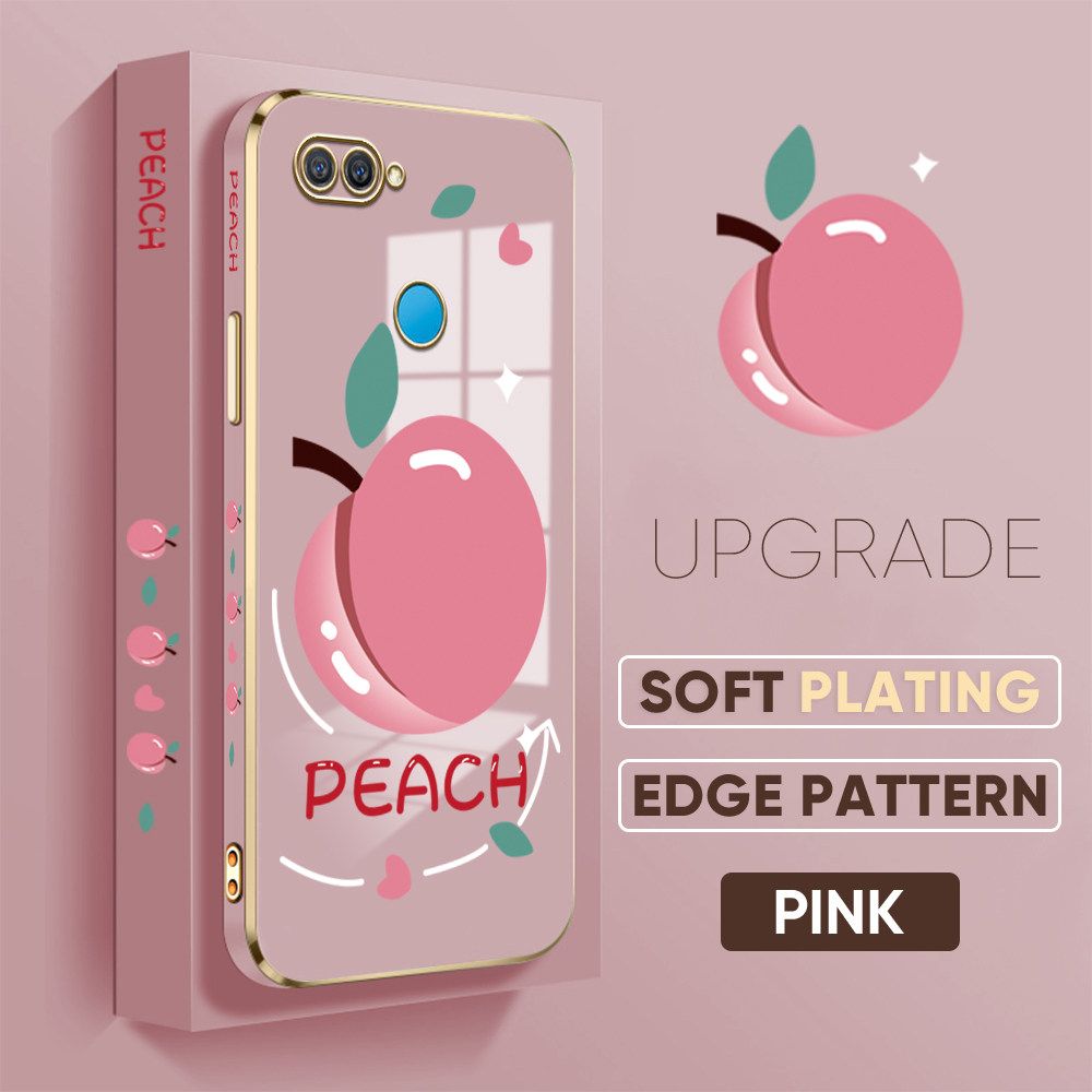 TA for OPPO A12S / A12 / A7 / A5S Back Cover Shiny Peach Luxury 6D Plating Case Side Pattern Soft Silicone Square Phone Case
