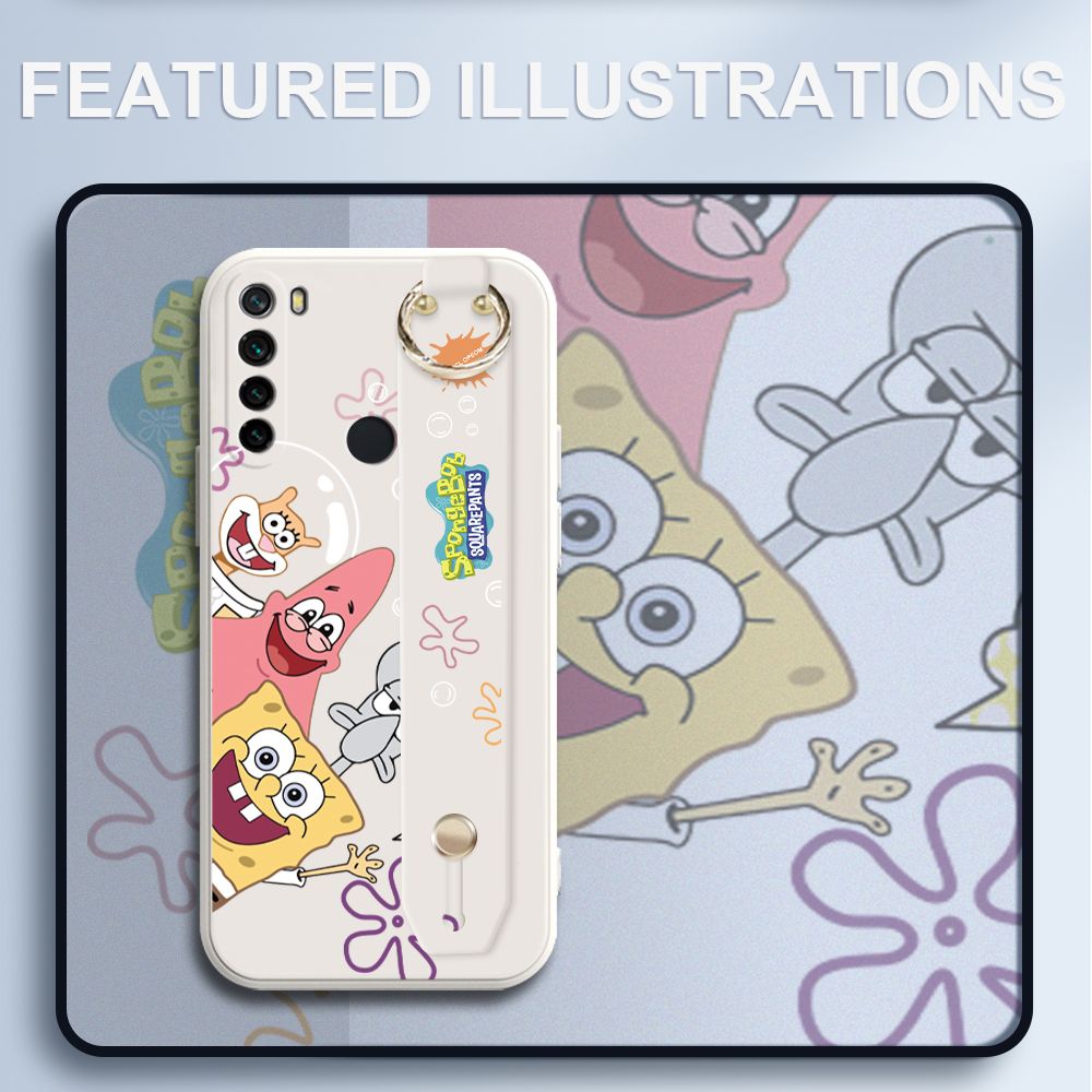 UCUC for Xiaomi Redmi Note 8 Wrist Strap Case Funny Cartoon Sea Creatures Cover Ultra Thin Anti Fall Liquid Silicone Phone Case