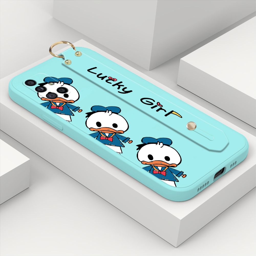 ZeroQiQi for Samsung Galaxy M51 Wrist Strap Case Cute Cartoon Little Duck Phone Case Square Edge Liquid Silicone Case Full Cover Camera Shockproof Protective Cases