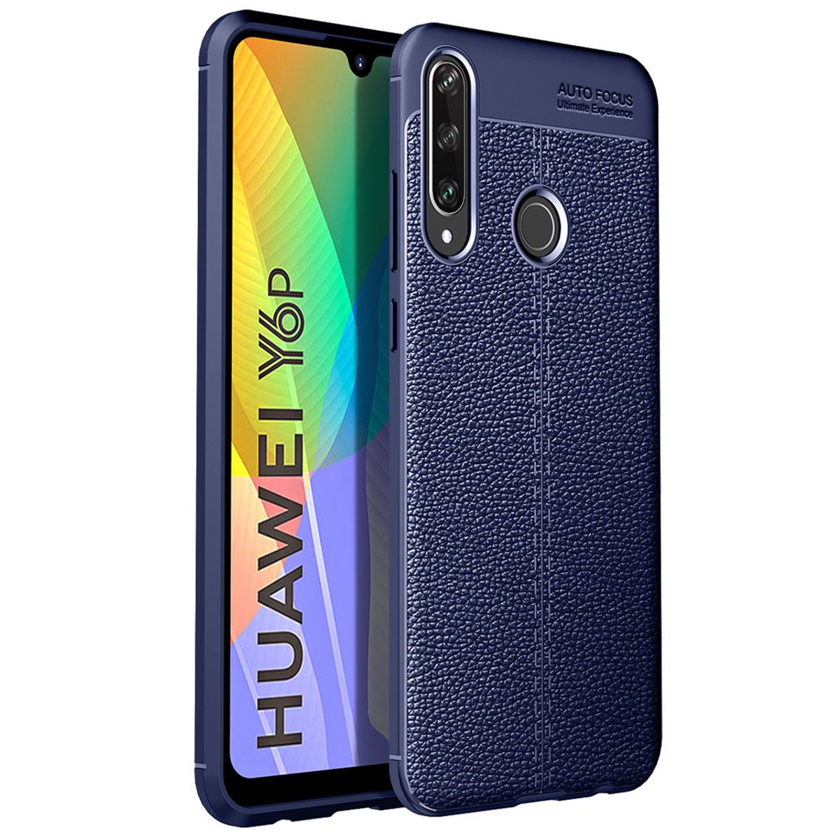 Shockproof Case For Huawei Y6P Leather Texture Soft Silicone Phone Back Cover