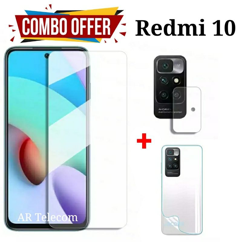 For Xiaomi Redmi 10 / 10 Prime Combo Pack 3in1 (Tempered Glass Screen Protector +Back+ Camera Lens Protector)