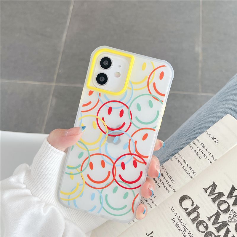 Smile Face For iPhone 12 Pro Max 12Promax Cute Cartoon Decompression High Quality Silicone Phone Case Soft Edge Full Cover Lens Protective Shockproof Cover