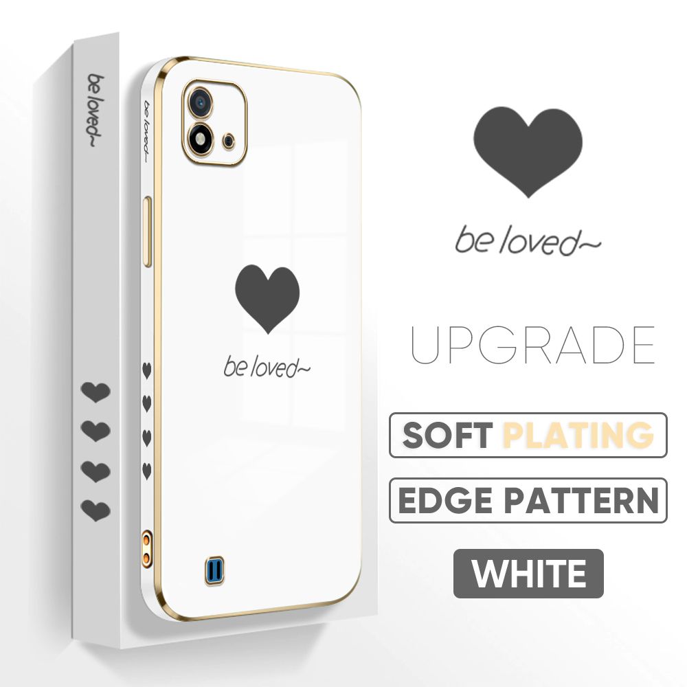 TA for Realme C11 2021 / Realme C20 / Realme C20A Back Cover + Free Lanyard Simple Love Luxury 6D Plating Case Side Pattern Soft Silicone Square Phone Cases
