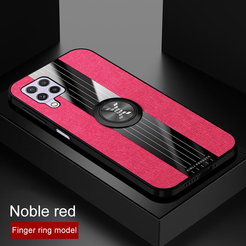 icasecover for Samsung Galaxy A12 Hard Case Hybrid Shockproof Fabric Silicone Splicing Color Car Magnetic Ring Buckle Back Cover