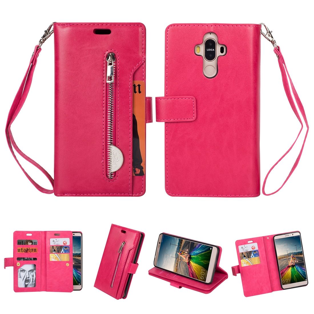 (Ready Stock)For Huawei Mate 9 Multifunctional Zipper Horizontal Flip Leather Case with Holder & Wallet & 9 Card Slots & Lanyard(Mint Green)