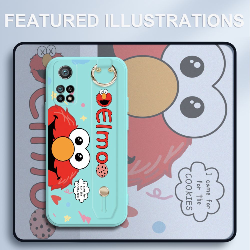 UCUC for Xiaomi Mi 10T Pro Wrist Strap Case Creative Cartoon Red Haired Monster Cover Ultra Thin Anti Fall Liquid Silicone Phone Case