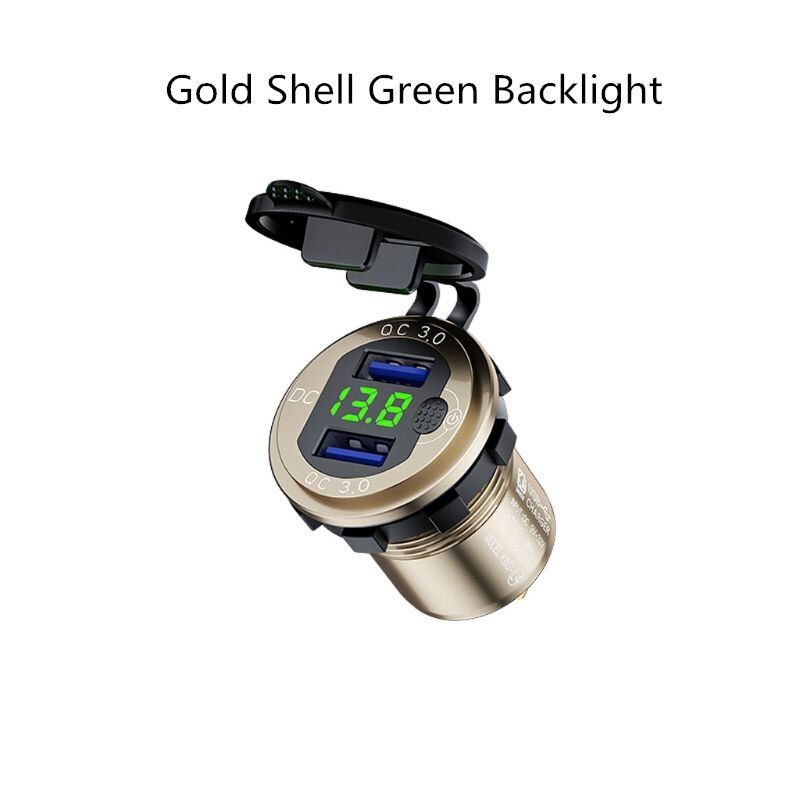12V/24V Aluminum QC3.0 Dual USB Car Charger Fast Charge with Voltmeter Switch N0HC