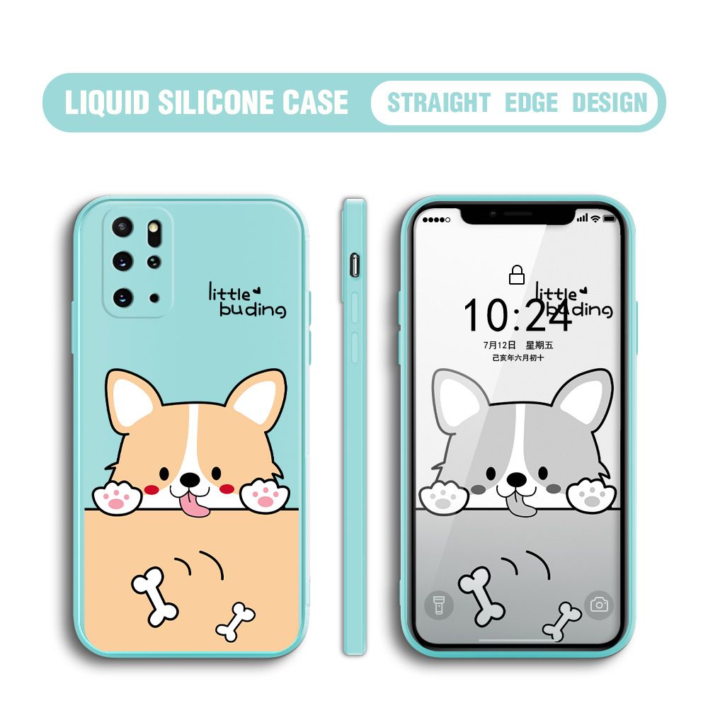 BILI for Samsung Galaxy S20 Plus Back Cover Corgi and Bones Multicolor Liquid Silicone Phone Case Soft Square Lens Protection Phone Cases
