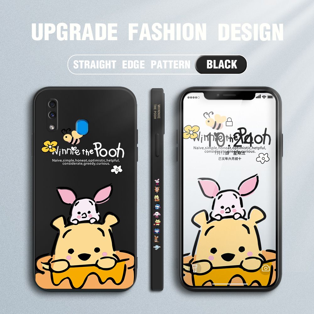 Jizetin for Samsung Galaxy A20 / A30 Case Side Design Phone Cover Lovely Cartoon Pooh Bear Cover Square Edge Pattern Liquid Silicone Trend Case