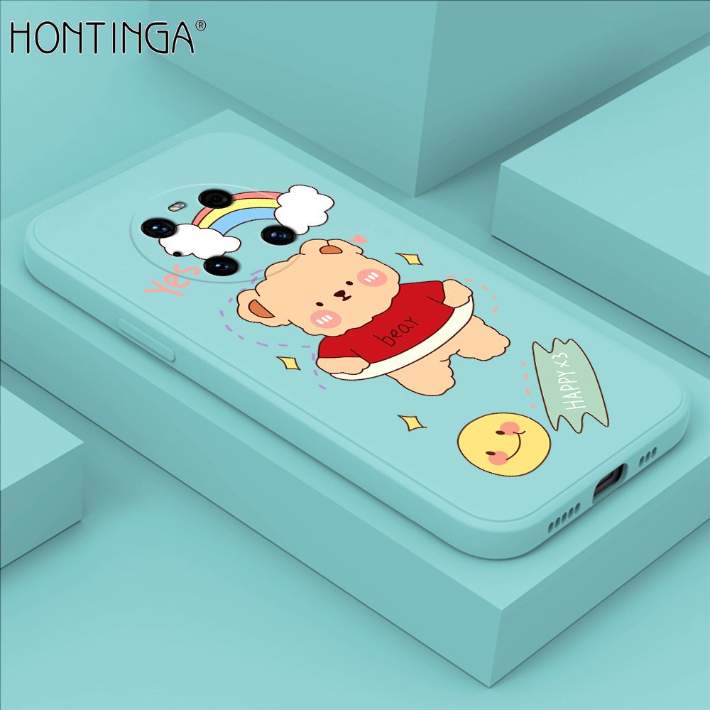 Hontinga for Huawei Mate 40 Pro Case Lovely Cartoon Bear Phone Case Phone Case Soft Square Edge Silicone Cases Full Lens Cover Shockproof Protection Cover