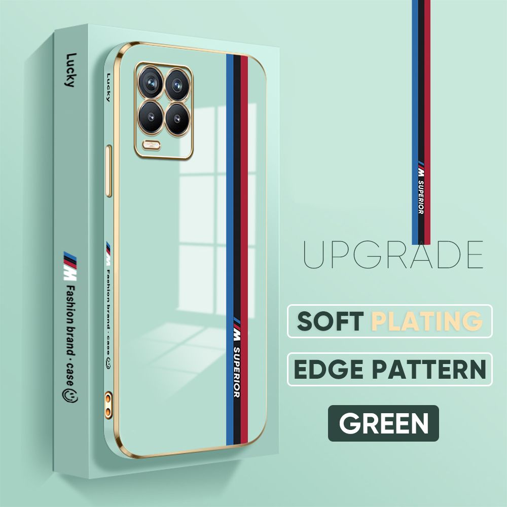 TA for Realme 8 4G / Realme 8 Pro Back Cover + Free Lanyard Track Sign Luxury 6D Plating Case Side Pattern Soft Silicone Square Phone Cases