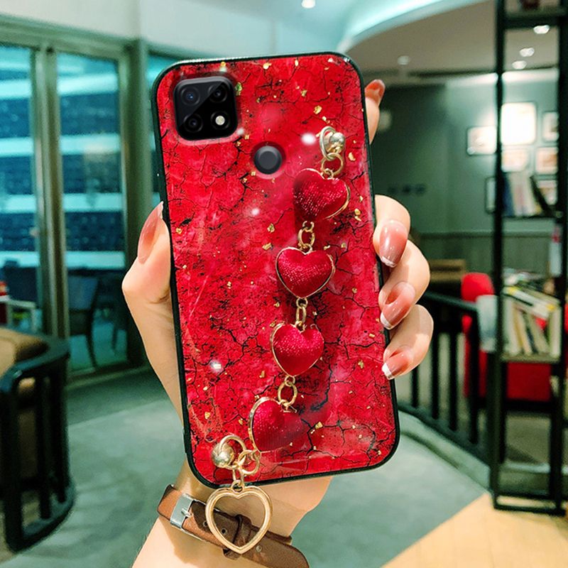 For Realme C25s C25 C12 Back Cover with Love Heart Wristband Chain Fashion Bracelet Marble Glitter Case Soft Silicone Bumper Protective Mobile Phone Cases