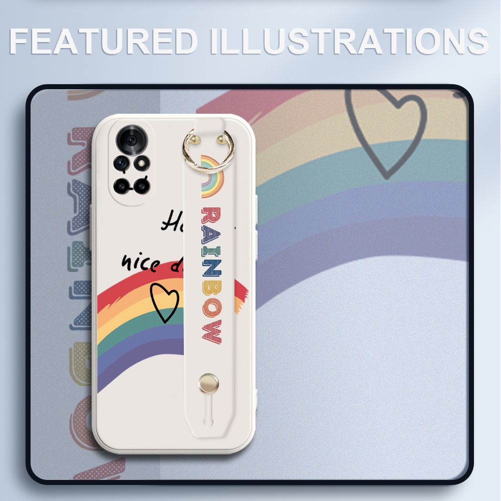 UCUC for Huawei Nova 8 Pro Wrist Strap Case INS Style Smile Rainbow Cover Ultra Thin Anti Fall Liquid Silicone Phone Case