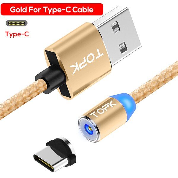 TOPK AM23 LED Magnetic USB Cable For iPhone 6 7 8 Plus 5s SE iPad Air Magnet Charger Cable USB Type C & Micro USB Cable