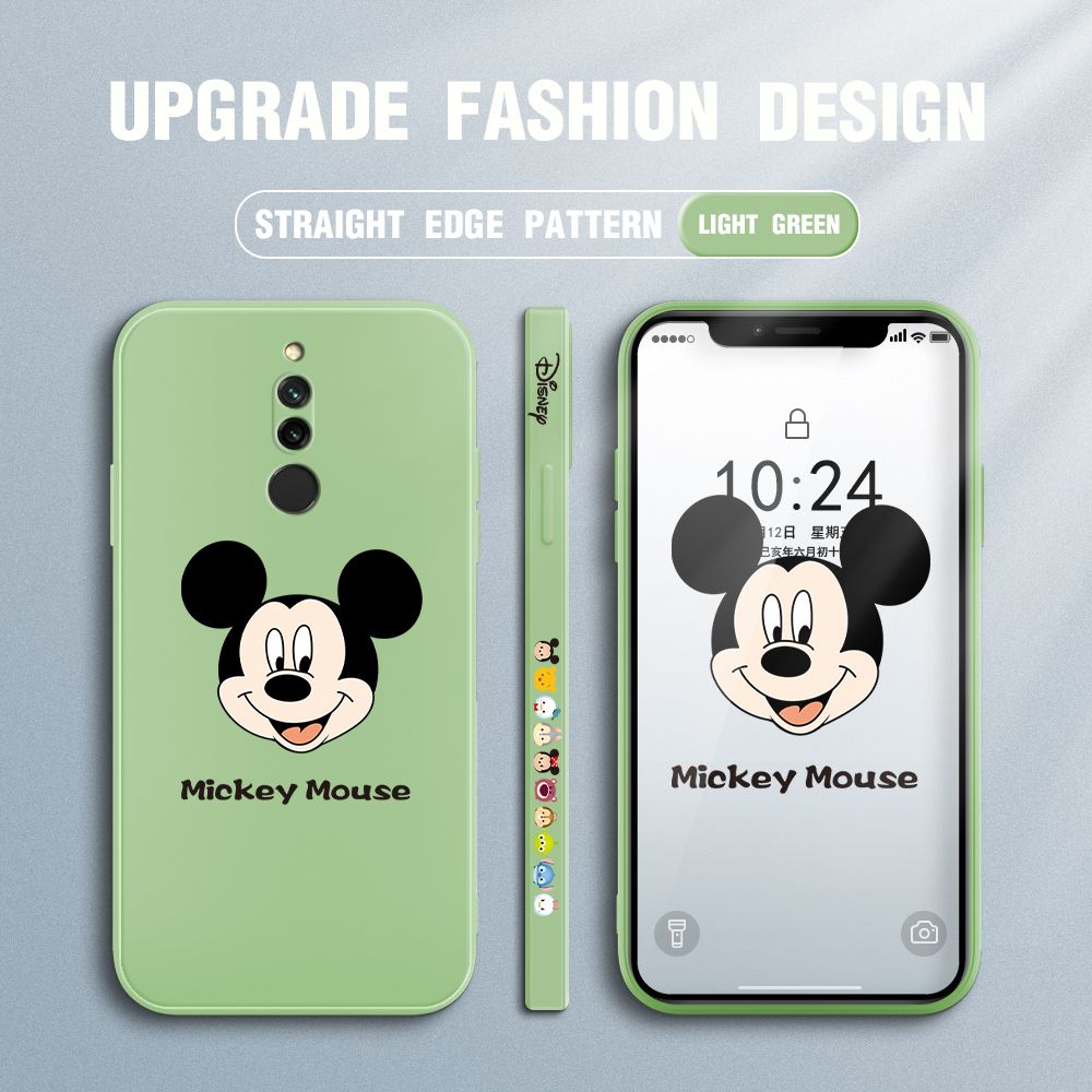 Jizetin for Xiaomi Redmi 8 Case Creative Cartoon Mouse Avatar Side Design Phone Case Square Edge Pattern Liquid Silicone Cases Full Cover Camera Shockproof Protective Case