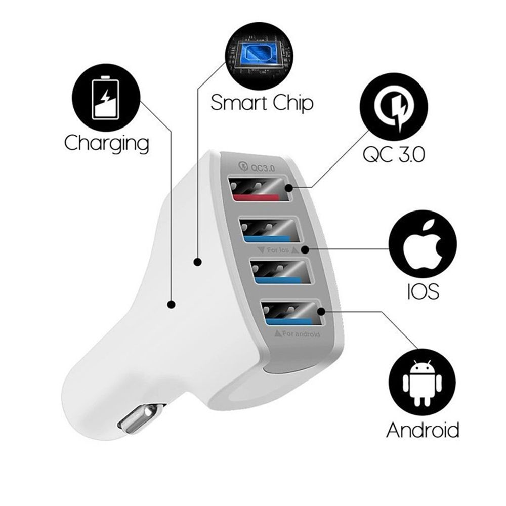 YKZ Car Charger Quick Charge QC 3.0 Car-Charger 4 Ports Fast Car phone Charger Phone Car USB Charger for Samsung iPhone brand new and high quality
