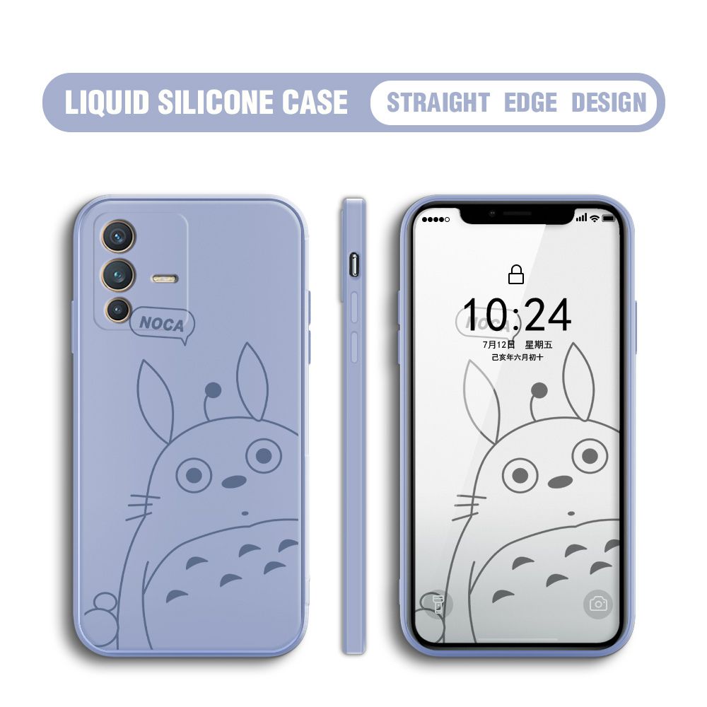 BILI for Vivo V23 5G Back Cover Lovely Totoro Multicolor Liquid Silicone Phone Case Soft Square Lens Protection Phone Cases