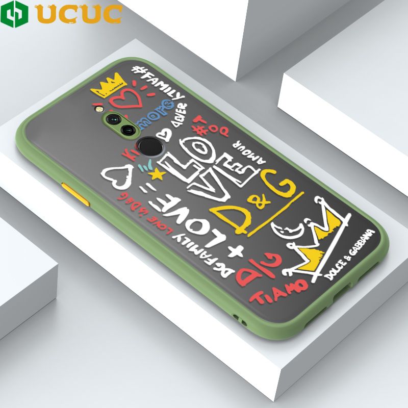 UCUC for Redmi 8 Back Cover LOVE Graffiti Frosted Transparent Hard Phone Case Thin Shockproof Full Cover Camera Protect Case