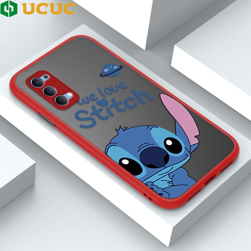 UCUC for OPPO Reno4 Back Cover Peeping Stitch Frosted Transparent Hard Phone Case Thin Shockproof Full Cover Camera Protect Case