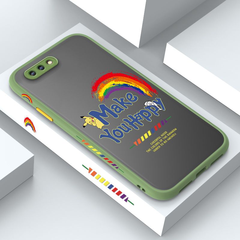 ZeroQiQi for Realme C1 Case Creative Cartoon Rainbow Pikachu Side Printing Cover Frosted Ultra Thin Protective Anti Fall Phone Case