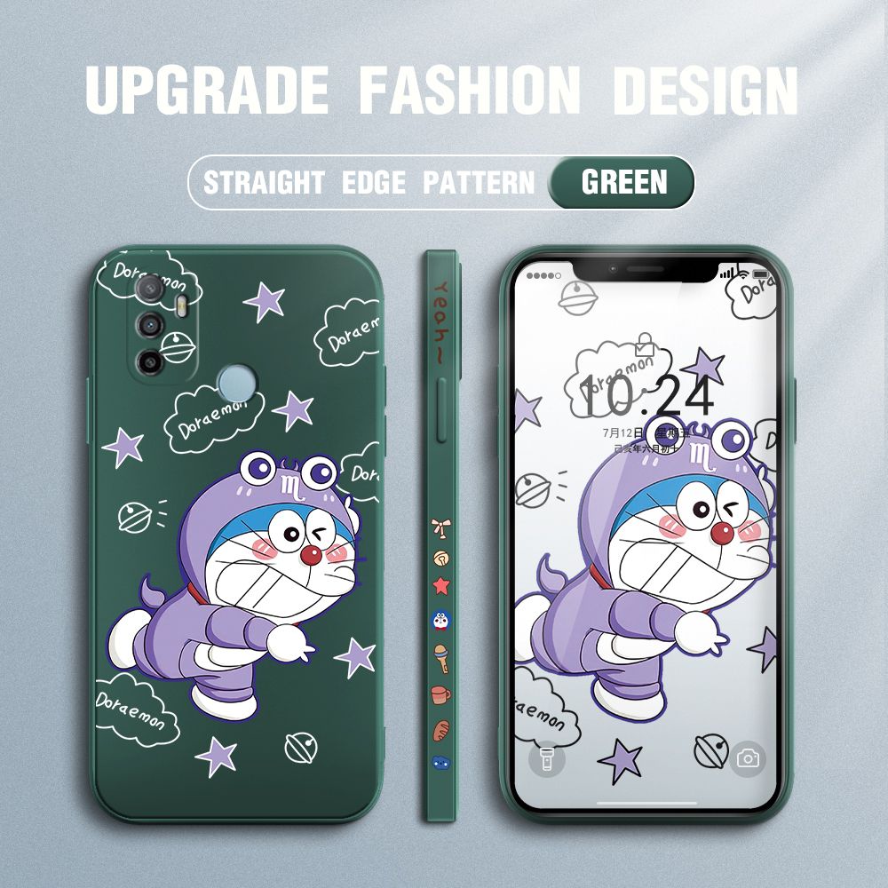Jizetin for OPPO A53 2020 Case Cute Cartoon Purple Doraemon Anime Side Design Phone Case Ultra Soft Edge Pattern Liquid Silicone Phone Cases