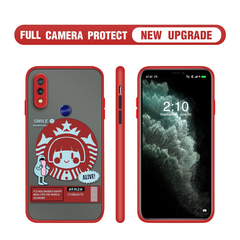 Hontinga for Redmi 7 Case Cute Coffee Girl Camera Shockproof Protection Casing Edge Frosted Transparent Phone Cover