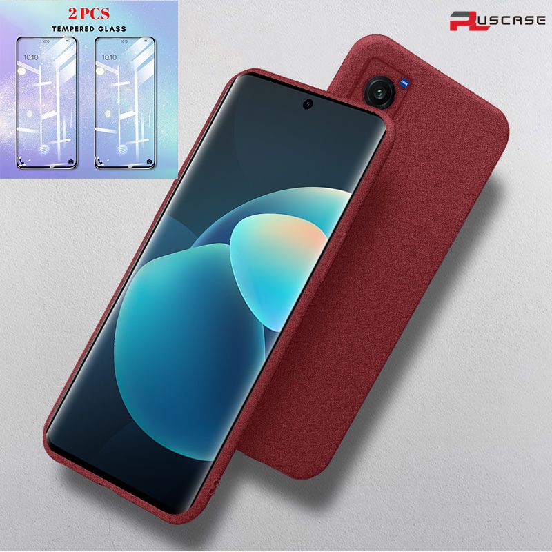 (2Pcs Free Tempered Glass) PlusCase for Vivo X60 Pro 5G Soft Sandstone Case Quicksand Back Cover and Screen Protector Film