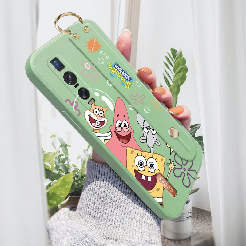 Jizetin for OPPO Find X2 Pro Wrist Strap Case Funny Cartoon Sea Creatures Cover Ultra Thin Anti Fall Liquid Silicone Phone Case