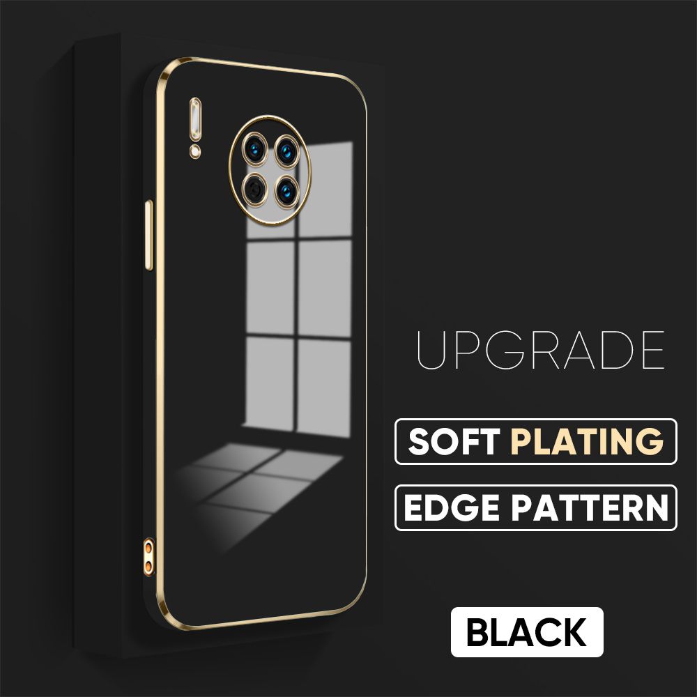 TA for Huawei Mate 30 Back Cover + Free Lanyard Luxury 6D Plating Case Side Pattern Soft Silicone Square Phone Cases