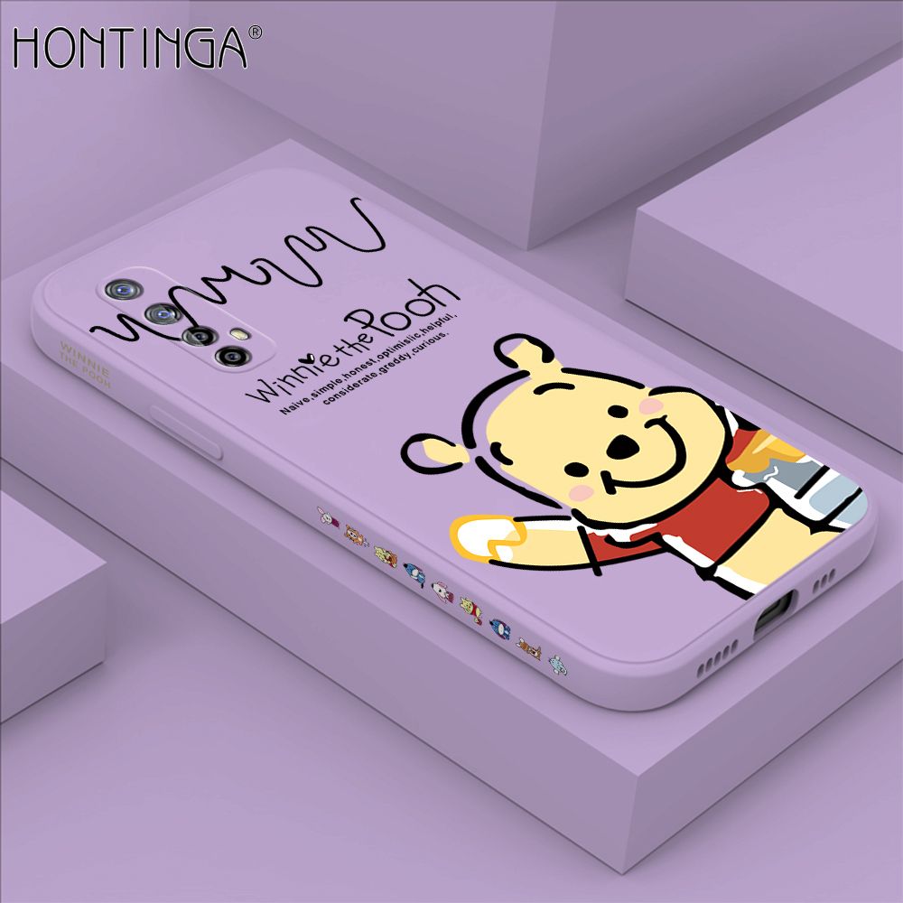 Hontinga for Realme 7 / Narzo 20 Pro Case Side Design Hello Little Bear Back Cover Soft Square Edge Pattern Liquid Silicone Trend Phone Cases